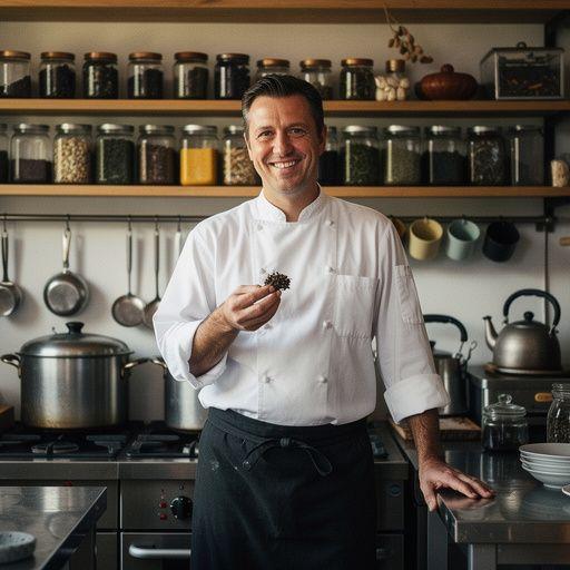 Fekete tea reggeli keverék, gőzölgő bögre egy reggeli asztalon.