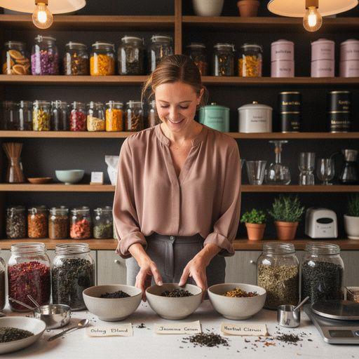 Bögre fekete tea mellett sütemények és pékáruk.